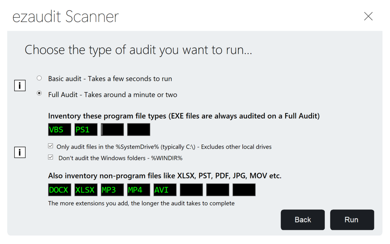 Inventory any file types you want using EZ Audit - screenshot: